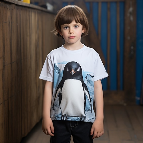 Boys 3D Penguin Tee Skirt Short Sleeve 3D Print Fall Active Sports Fashion Polyester Kids 3-12 Years Outdoor Casual Daily Regular Fit