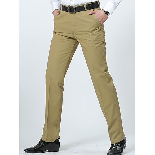 Men's Trousers Chinos Chino Pants Pocket Straight Leg Plain Comfort Breathable Outdoor Daily Going out 100% Cotton Fashion Casual Dark Khaki Black