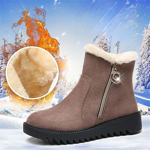 Women's Boots Platform Boots Snow Boots Suede Shoes Outdoor Daily Fleece Lined Booties Ankle Boots Platform Flat Heel Round Toe Elegant Plush Casual Faux Suede Zipper Solid Color Black Khaki