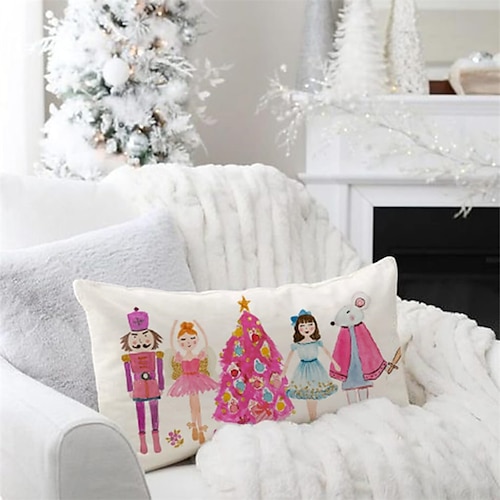 Christmas Nutcracker Lumbar Pillow Xmas Decorative Toss Pillows Cover 1PC Soft Cushion Case Pillowcase for Bedroom Livingroom Sofa Couch Chair