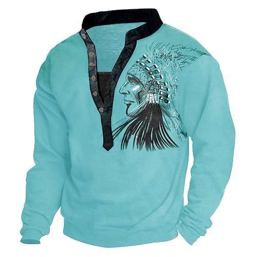 Men's Hoodies & Sweatshirts  MiniInTheBox Men's Sweatshirt Royal Blue Henley Graphic Prints Print 3D Casual 3D Print 3D Print Casual Spring Fall  Winter Clothing Apparel Hoodies Sweatshirts