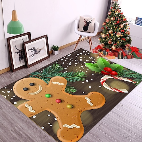 Christmas Area Rug Doormat Red Rug Xmas Santa Claus Modern Rug Kitchen Rug Washable Rug Non Slip Moroccan Carpet Holiday Decor Geometric Soft Accent Rug for Bathroom Bedroom Dining Room Living Room