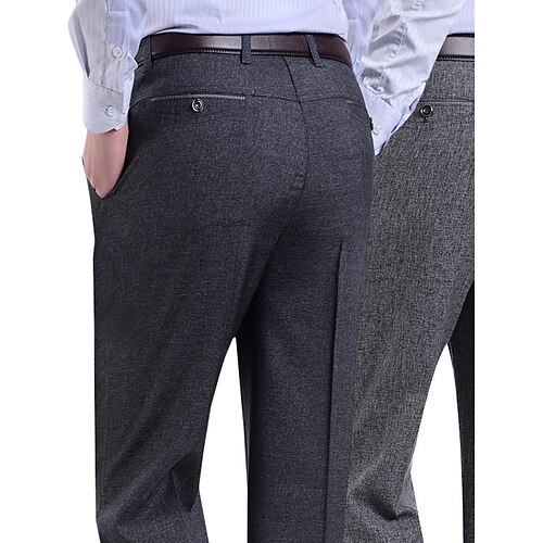 Men's Dress Pants Trousers Suit Pants Pocket Straight Leg Plain Comfort Breathable Outdoor Daily Going out Fashion Casual Light Grey Dark Gray