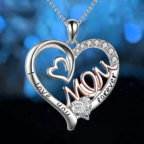 Creative Trendy Elegant Exquisite Heart Mom Pendant Necklace Decorative Accessories Holiday Mother's Day Gift