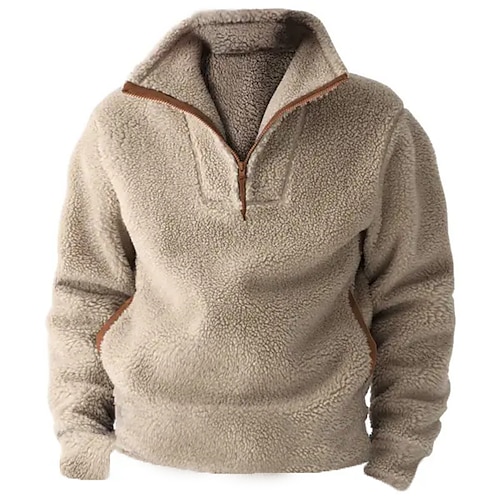 Men's Sweatshirt Quarter Zip Sweatshirt Khaki Half Zip Color Block Patchwork Sports  Outdoor Daily Holiday Vintage Casual Thin fleece Fall  Winter Clothing Apparel Hoodies Sweatshirts