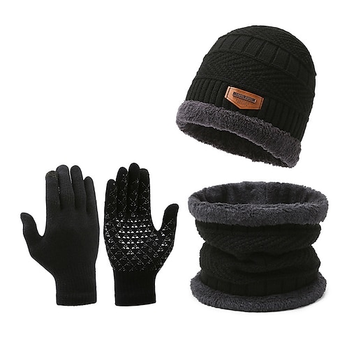 Unisex Beanie Hat Knit Beanie Beanies Scarf and Hat Black Red polyester fibre Travel Outdoor Vacation Plain Windproof Warm
