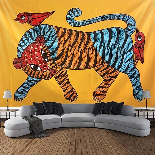 Gond Art Hanging Tapestry Wall Art Large Tapestry Mural Decor Photograph Backdrop Blanket Curtain Home Bedroom Living Room Decoration