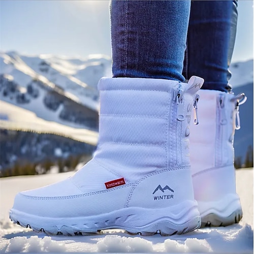 Women's Boots Snow Boots Hiking Boots Outdoor Daily Fleece Lined Booties Ankle Boots Zipper Platform Round Toe Plush Comfort Minimalism Walking Polyester Faux Leather Loafer Solid Color Black White