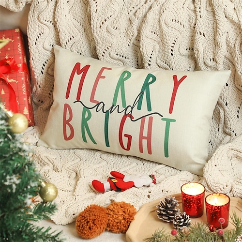 Christmas Lumbar Pillow Xmas Decorative Toss Pillows Cover 1PC Soft Cushion Case Pillowcase for Bedroom Livingroom Sofa Couch Chair