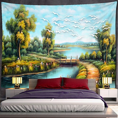 Painting Landscape Hanging Tapestry Wall Art Large Tapestry Mural Decor Photograph Backdrop Blanket Curtain Home Bedroom Living Room Decoration