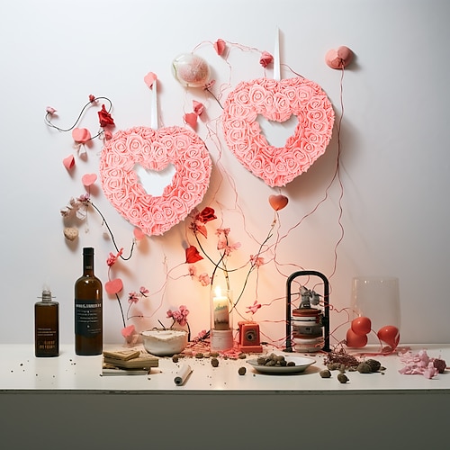 1pcs Valentine's Day Love Wreath Door Hanging Wedding Proposal Party Scene Decoration Layout Valentine's Day Heart Wreath