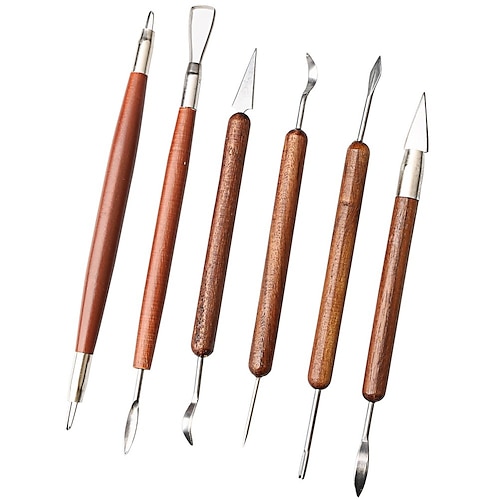 6Pcs Clay Sculpting Tools Fashion Road , Clay Tools Pottery Tools Wooden Handle Double-Sided Set for Pottery Ceramics Sculpting