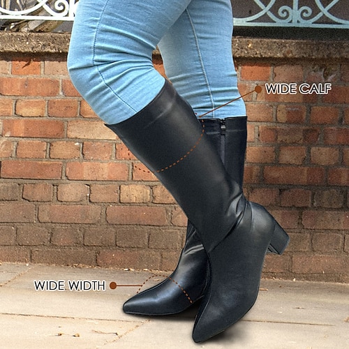 Women's Boots Wide Calf Boots Plus Size Outdoor Daily Knee High Boots Chunky Heel Pointed Toe Elegant Fashion Basic PU Zipper Solid Color Black