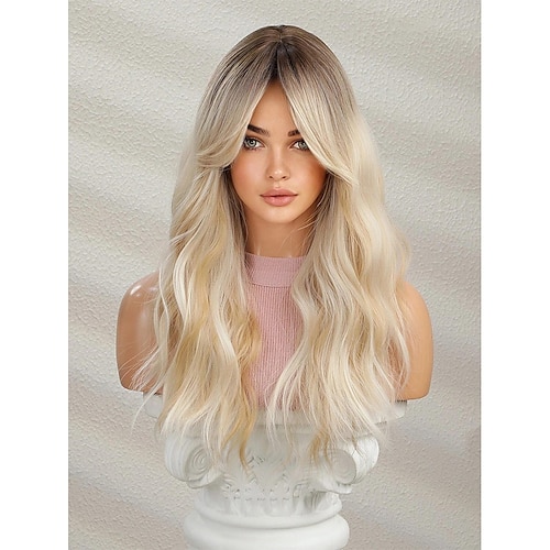 22 Inch Ombre Blonde Long Curly Synthetic Wig Natural Looking And Soft Heat Resistant Wigs Women's Wavy Wigs For Daily Use