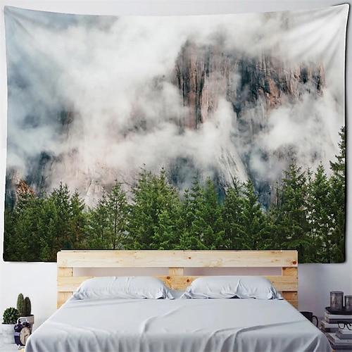 Landscape Foggy Mountain Hanging Tapestry Wall Art Large Tapestry Mural Decor Photograph Backdrop Blanket Curtain Home Bedroom Living Room Decoration