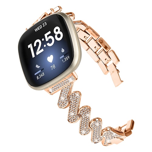 Smart Watch Band Compatible with Fitbit Versa 4, Sense 2, Versa 3, Sense Stainless Steel Smartwatch Strap Women Glitter Crystal Jewelry Bracelet Replacement  Wristband