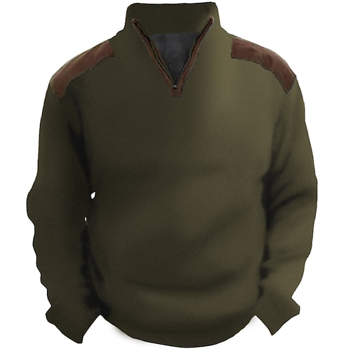 Men's Sweatshirt Quarter Zip Sweatshirt Apricot Army Green Blue Coffee Standing Collar Color Block Patchwork Sports  Outdoor Daily Holiday Corduroy Vintage Streetwear Basic Spring   Fall Clothing