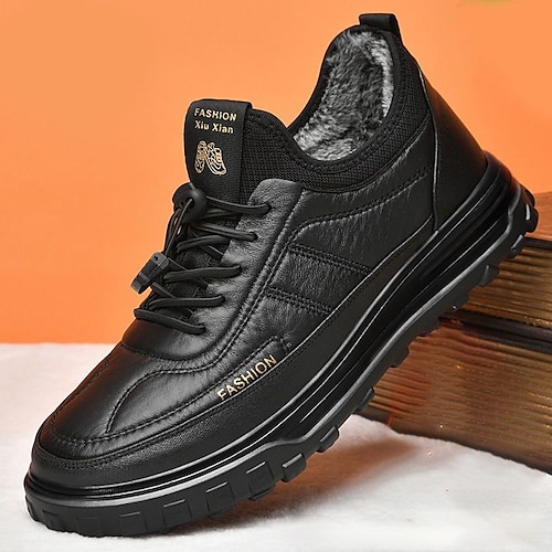 Men's Sneakers Winter Boots Walking Casual Daily PU Comfortable Booties / Ankle Boots Loafer Black Spring Fall