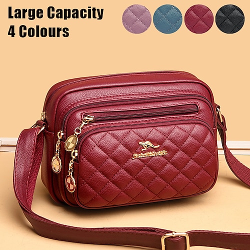 Women's Crossbody Bag Shoulder Bag Hobo Bag PU Leather Outdoor Shopping Daily Zipper Large Capacity Waterproof Lightweight Solid Color Quilted claret Sea Blue Black