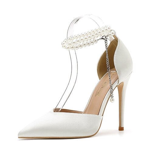 Women's Wedding Shoes Pumps Ankle Strap Heels Wedding Daily Wedding Heels Bridal Shoes Bridesmaid Shoes Summer Imitation Pearl Stiletto Heel Pointed Toe Elegant Minimalism Suede Satin Ankle Strap