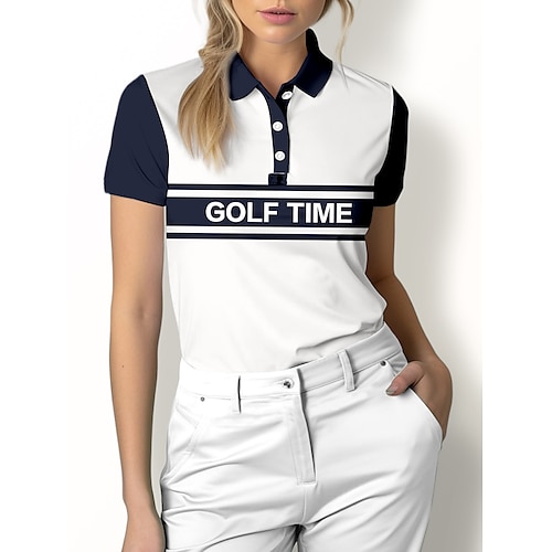 Women's Polo Shirt Golf Shirt Button Up Polo Breathable Quick Dry Moisture Wicking Short Sleeve Golf Apparel Golf Clothes Regular Fit Letter Summer Tennis Golf Pickleball
