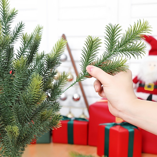 20 Pieces Christmas Pine Needles 10 inch Artificial Pine Branches Green Leaves Needle Garlands Pine Twigs Faux Cedar Branches Greenery DIY Accessories for Christmas Holiday Winter