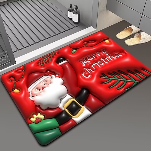 Christmas Rug Xmas Bath Mat,3D Optical Illusion Non Slip Quick Dry Super Absorbent Thin Rugs Fit Under Door Washable Floor Mats for in Front of Bathtub,Shower Room