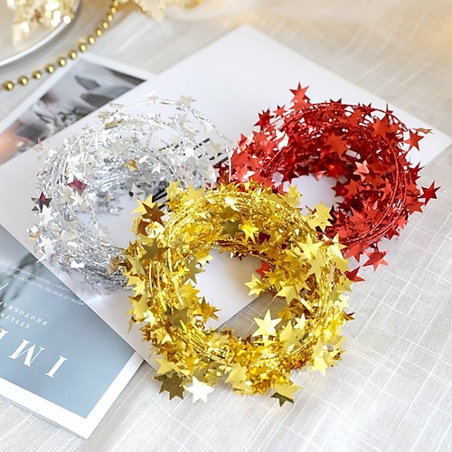 Christmas Decoration Wire Five Pointed Stars Colorful Bars Lafite Grass Festive Party Props Decorative Items Diy