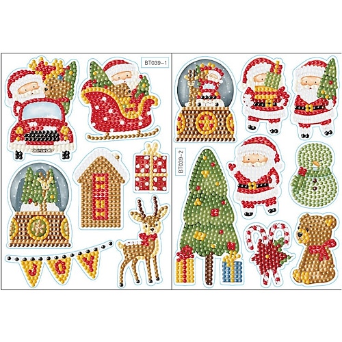 8PCS DIY Resin Diamonds Painting Stickers Kit Cartoon Animal Stickers Paint By Numbers Gem Art Sticker Children's Indoor Toys Christmas Diamond Painting Children's Handmade Stickers Diamond Decoration