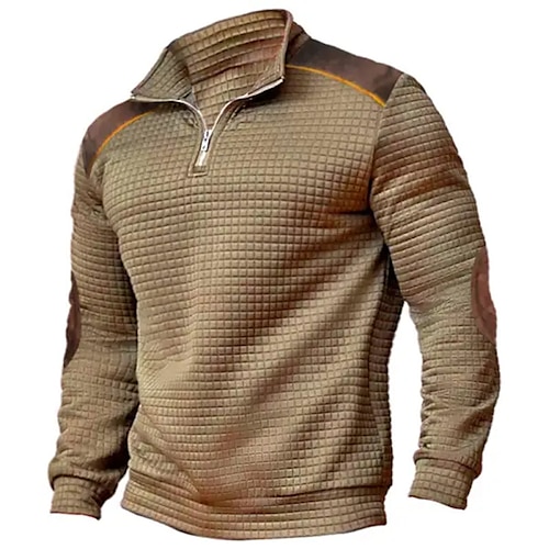 Men's Sweatshirt Quarter Zip Sweatshirt Brown Half Zip Plain Sports  Outdoor Daily Holiday Streetwear Basic Casual Spring   Fall Clothing Apparel Hoodies Sweatshirts