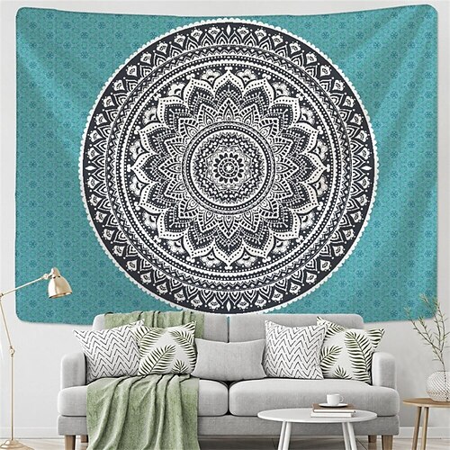 Blue Mandala Bohemian Hanging Tapestry Wall Art Large Tapestry Mural Decor Photograph Backdrop Blanket Curtain Home Bedroom Living Room Decoration