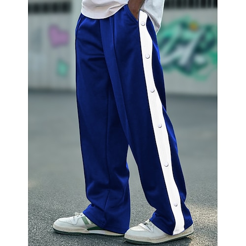 Men's Sweatpants Joggers Trousers Drawstring Elastic Waist Side Button Color Block Comfort Breathable Casual Daily Holiday Sports Fashion Black White