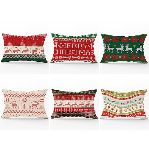 Christmas Lumbar Pillow Xmas Decorative Toss Pillows Cover 1PC Soft Cushion Case Pillowcase for Bedroom Livingroom Sofa Couch Chair
