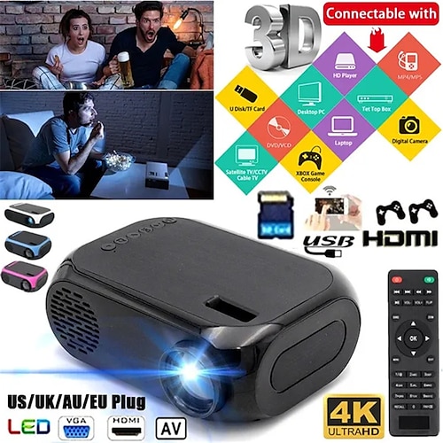 Portable Mini Projector LCD FHD Smart HD Projector Home Theater Movie Multimedia Video LED Support HDMI /USB /TF/SD Card /Laptops/DVD/VCD/AV 4K