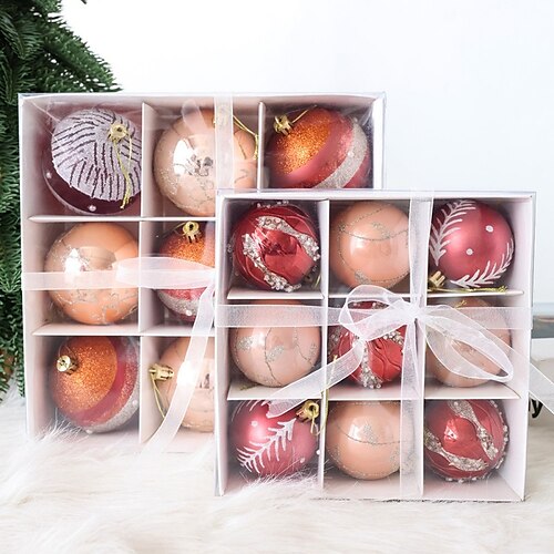 9pcs/set Christmas Baubles Decorations 6cm/8cm Painted Balls Xmas Balls Shaped Balls Christmas Tree Pendants