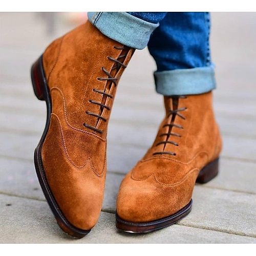 Men's Boots Retro Dress Shoes Walking Casual Daily Leather Comfortable Booties / Ankle Boots Lace-up Brown Spring Fall