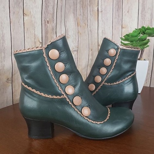 Women's Boots Button Boots Plus Size Party Office Work Booties Ankle Boots Winter Kitten Heel Round Toe Elegant Vacation Vintage Faux Leather Solid Color Black Red Brown
