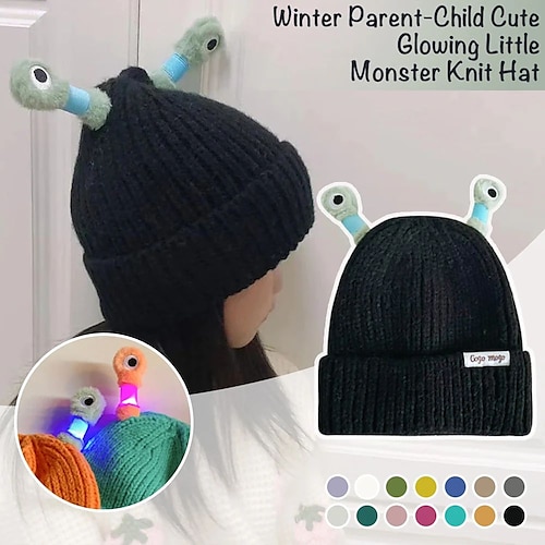 Cute Cartoon Sweater Hat with Lighting Antennae, Funny And Shining Antennae, Warm Knitted Hat For Boys And Girls In Autumn And Winter