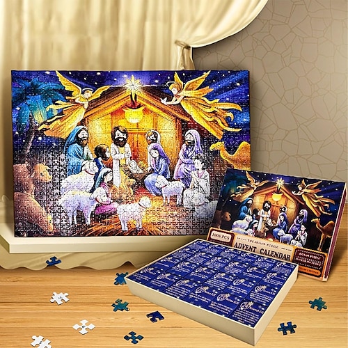 Nativity Advent Calendar 2023 Christmas Jigsaw Puzzle for Adults and Kids 1008 Piece Puzzle 24 Day Christmas Puzzle Jesus Advent Calendar Puzzle for Friends Jigsaw Family Game