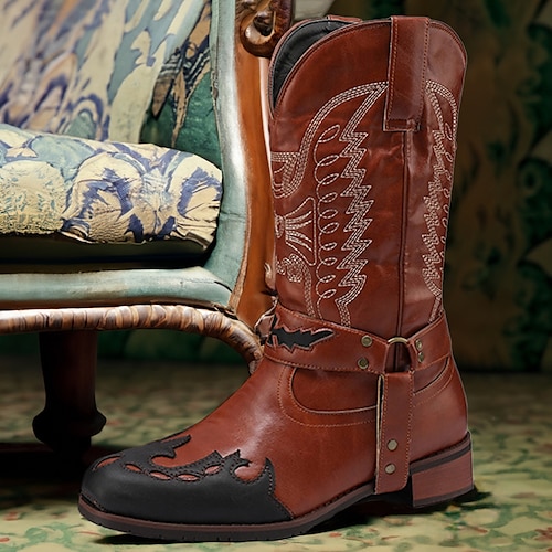 Men's Women Boots Biker boots Cowboy Boots Retro Walking Casual Daily PU Comfortable Booties / Ankle Boots Loafer Black Blue Brown Spring Fall