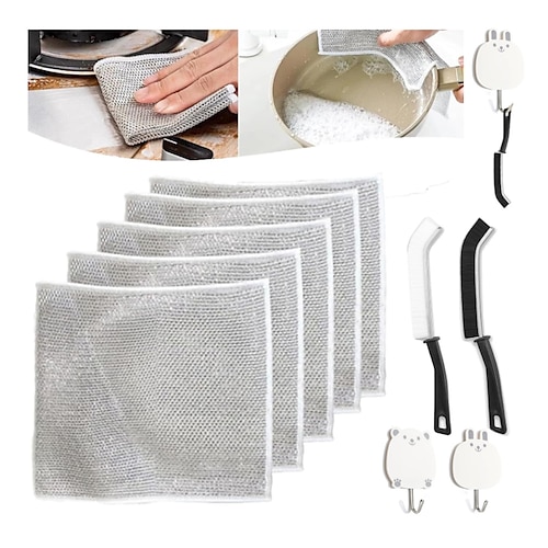 5pcs Steel Wire Dishwashing Cloth Set, Multipurpose Wire Dishwashing Rags for Wet and Dry Non-Scratch Wire Dishcloth