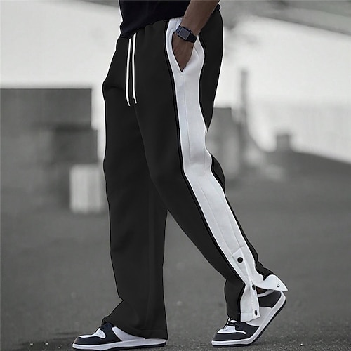 Men's Sweatpants Joggers Trousers Patchwork Drawstring Elastic Waist Color Block Comfort Breathable Casual Daily Holiday Sports Fashion Black White