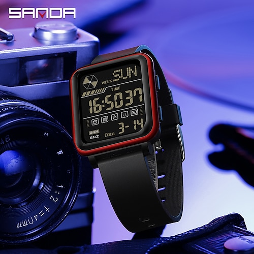 SANDA Men Digital Watch Fashion Casual Wristwatch Luminous Stopwatch Alarm Clock Countdown TPU Watch