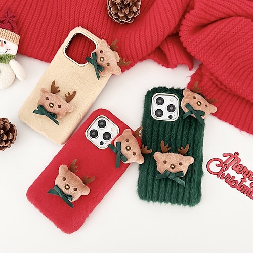 Phone Case For iPhone 15 Pro Max Plus iPhone 14 13 12 11 Pro Max Plus Christmas Back Cover Shockproof Christmas Plush TPU Plush
