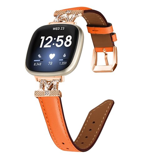 Smart Watch Band Compatible with Fitbit Versa 4, Sense 2, Versa 3, Sense Leather Smartwatch Strap Women Glitter Crystal Jewelry Bracelet Replacement  Wristband