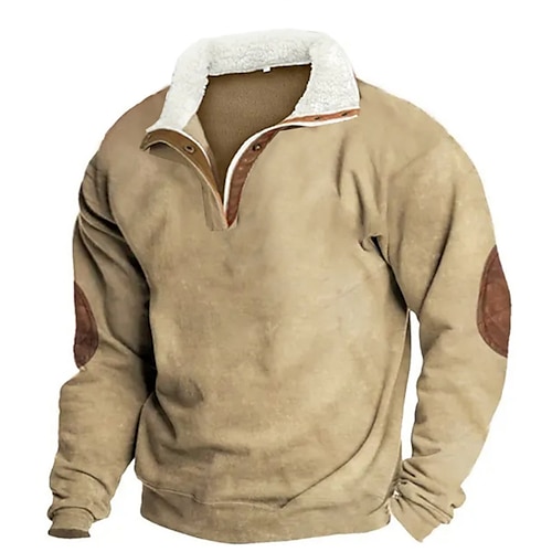 Men's Sweatshirt Quarter Zip Sweatshirt Khaki Half Zip Color Block Patchwork Sports  Outdoor Daily Holiday Corduroy Vintage Streetwear Basic Fall  Winter Clothing Apparel Hoodies Sweatshirts