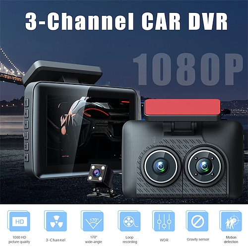 3 Lens Car Dash Cam DVR 3 Channel Video Recorder 4.0 inch Dashcam With Rear View Camera Black Box G-Sensor 24H Parking Monitor