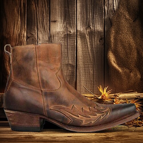 Men's Boots Biker boots Cowboy Boots Motorcycle Boots Retro Walking Casual Daily Leather Comfortable Booties / Ankle Boots Loafer Black Blue Brown Spring Fall