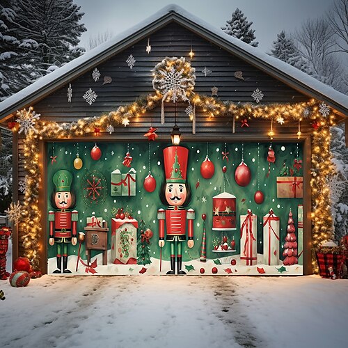 Christmas Outdoor Garage Door Cover Nutcracker Xmas Door Banner Party Large Door Mural Christmas Backdrop Decoration for Holiday Home Wall Decorations