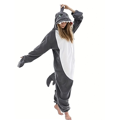 Adults' Kigurumi Pajamas Nightwear Shark Animal Onesie Pajamas One Piece polyester fibre Cosplay For Men's Women's Masquerade Animal Sleepwear Cartoon
